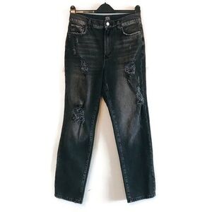 Urban Outfitters BDG Faded Black Distressed Stretch High Rise Slim Straight Jean